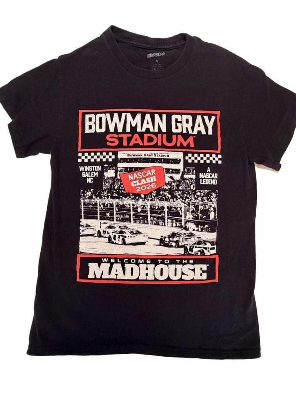 NASCAR Bowman Gray Stadium 2026 Clash Madhouse T-Shirt Size S Black